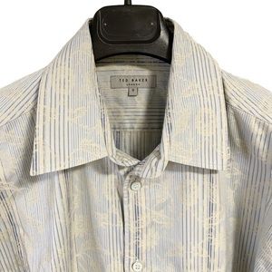 Ted Baker London Men’s Shirt L Blue Floral Prints Button Up Sz 5 Long Sleeve EUC